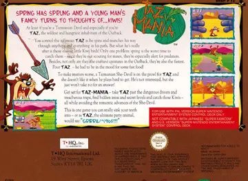 Taz-Mania (Europe) box cover back